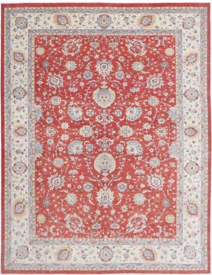 Traditional Hand Knotted Ziegler Farhan Wool Rug of Size 9'11'' X 13'2'' in Red and Ivory Colors - Made in Afghanistan