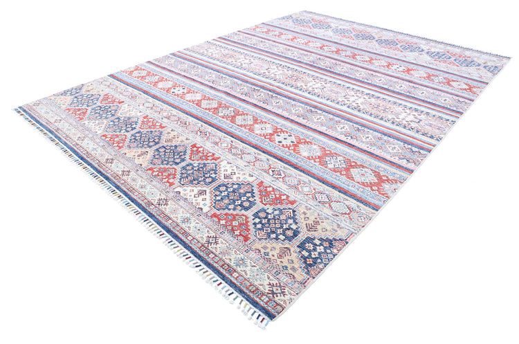 Traditional Hand Knotted Khurjeen Farhan Wool Rug of Size 9'0'' X 12'5'' in Multi and Blue Colors - Made in Afghanistan
