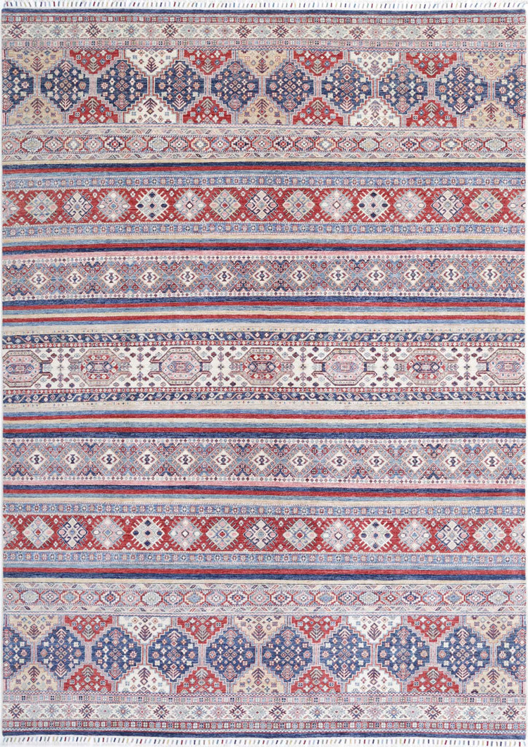 Traditional Hand Knotted Khurjeen Farhan Wool Rug of Size 9'0'' X 12'5'' in Multi and Blue Colors - Made in Afghanistan