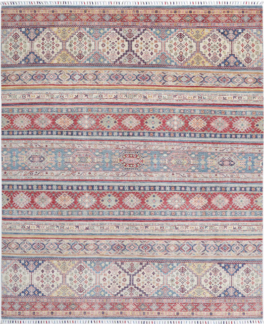 Traditional Hand Knotted Khurjeen Farhan Wool Rug of Size 7'10'' X 9'7'' in Multi and Multi Colors - Made in Afghanistan
