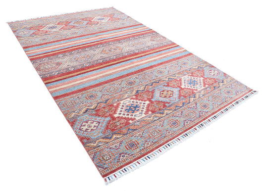 Traditional Hand Knotted Khurjeen Farhan Wool Rug of Size 6'6'' X 9'7'' in Multi and Multi Colors - Made in Afghanistan
