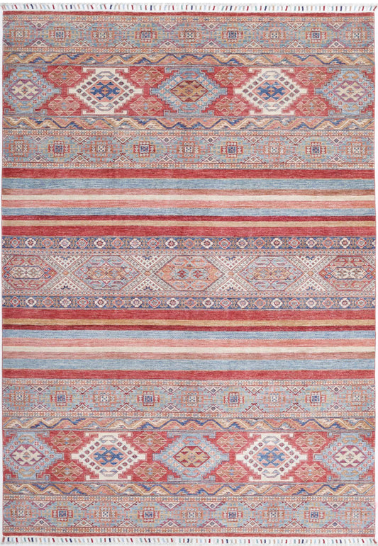 Traditional Hand Knotted Khurjeen Farhan Wool Rug of Size 6'6'' X 9'7'' in Multi and Multi Colors - Made in Afghanistan