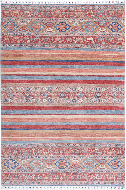 Traditional Hand Knotted Khurjeen Farhan Wool Rug of Size 6'7'' X 9'9'' in Multi and Multi Colors - Made in Afghanistan
