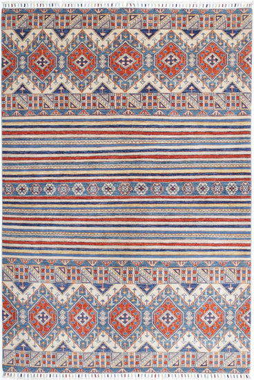 Traditional Hand Knotted Khurjeen Farhan Wool Rug of Size 5'5'' X 7'11'' in Multi and Ivory Colors - Made in Afghanistan