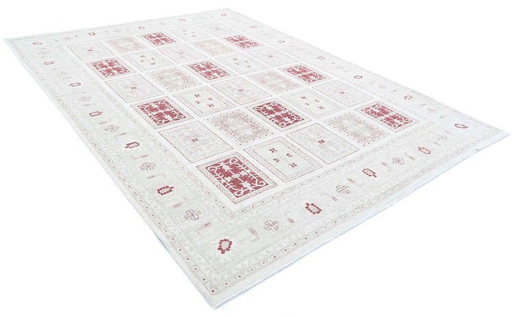 Traditional Hand Knotted Serenity Farhan Wool Rug of Size 8'1'' X 11'2'' in Ivory and Red Colors - Made in Afghanistan