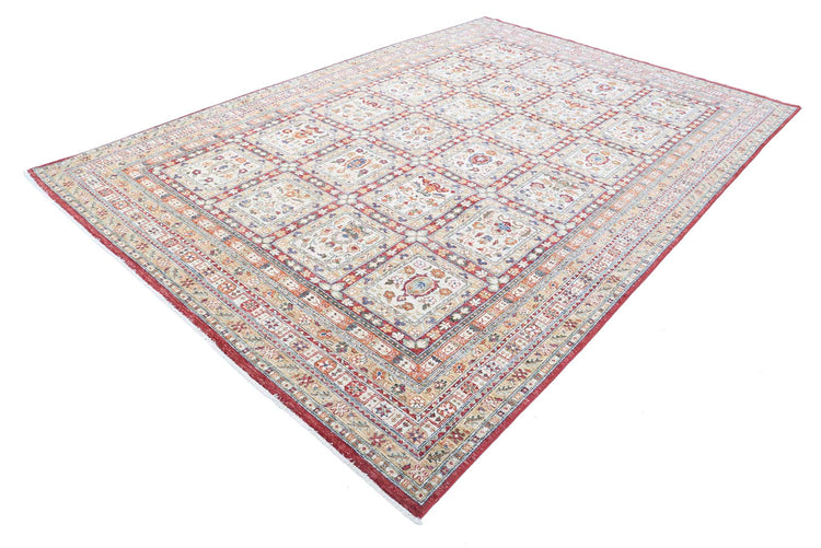 Traditional Hand Knotted Ziegler Farhan Wool Rug of Size 7'10'' X 11'5'' in Red and Ivory Colors - Made in Afghanistan