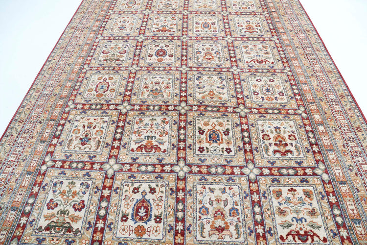 Traditional Hand Knotted Ziegler Farhan Wool Rug of Size 7'10'' X 11'5'' in Red and Ivory Colors - Made in Afghanistan