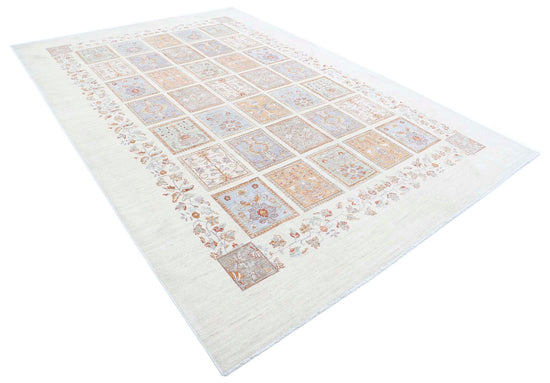Traditional Hand Knotted Serenity Farhan Wool Rug of Size 8'1'' X 11'10'' in Ivory and Grey Colors - Made in Afghanistan