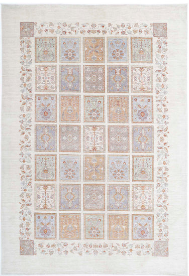 Traditional Hand Knotted Serenity Farhan Wool Rug of Size 8'1'' X 11'10'' in Ivory and Grey Colors - Made in Afghanistan