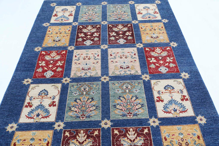 Traditional Hand Knotted Ziegler Farhan Wool Rug of Size 5'5'' X 7'7'' in Blue and Gold Colors - Made in Afghanistan