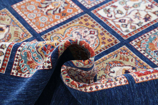 Traditional Hand Knotted Ziegler Farhan Wool Rug of Size 5'0'' X 6'0'' in Blue and Red Colors - Made in Afghanistan