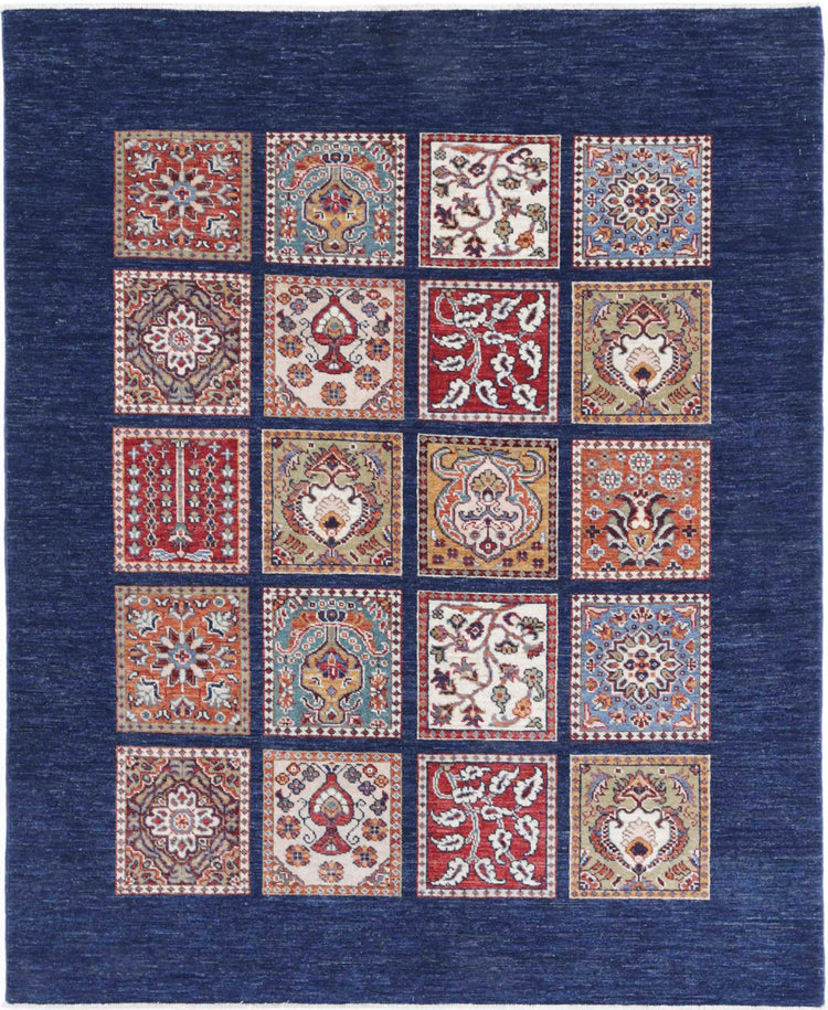 Traditional Hand Knotted Ziegler Farhan Wool Rug of Size 5'0'' X 6'0'' in Blue and Red Colors - Made in Afghanistan