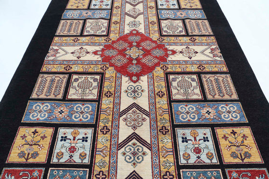 Traditional Hand Knotted Ziegler Farhan Wool Rug of Size 6'7'' X 9'7'' in Black and Blue Colors - Made in Afghanistan