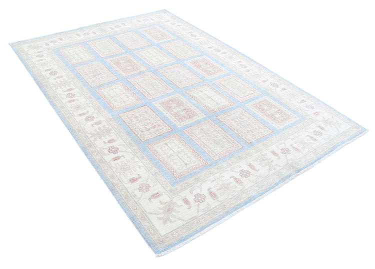 Traditional Hand Knotted Serenity Farhan Wool Rug of Size 5'6'' X 7'10'' in Blue and Ivory Colors - Made in Afghanistan