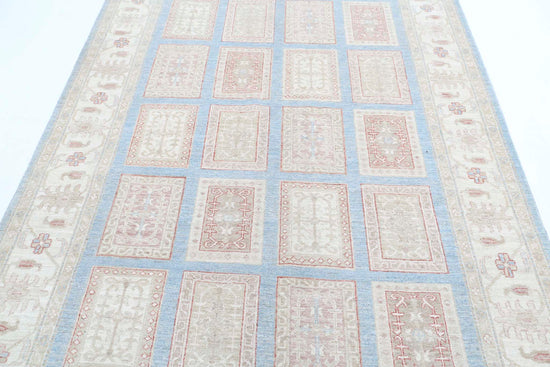 Traditional Hand Knotted Serenity Farhan Wool Rug of Size 5'6'' X 7'10'' in Blue and Ivory Colors - Made in Afghanistan