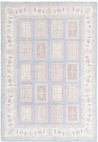 Traditional Hand Knotted Serenity Farhan Wool Rug of Size 5'6'' X 7'10'' in Blue and Ivory Colors - Made in Afghanistan