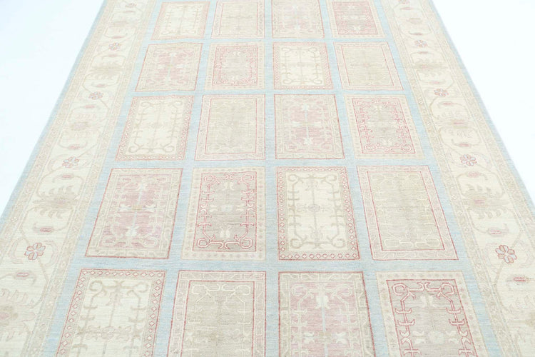 Traditional Hand Knotted Serenity Farhan Wool Rug of Size 6'8'' X 9'8'' in Blue and Ivory Colors - Made in Afghanistan