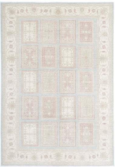 Traditional Hand Knotted Serenity Farhan Wool Rug of Size 6'8'' X 9'8'' in Blue and Ivory Colors - Made in Afghanistan