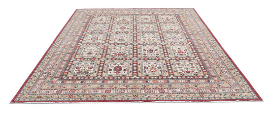 Traditional Hand Knotted Ziegler Farhan Wool Rug of Size 8'0'' X 10'0'' in Red and Ivory Colors - Made in Afghanistan