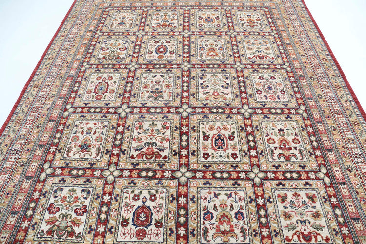 Traditional Hand Knotted Ziegler Farhan Wool Rug of Size 8'0'' X 10'0'' in Red and Ivory Colors - Made in Afghanistan
