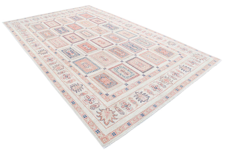 Traditional Hand Knotted  Farhan Wool Rug of Size 7'7'' X 11'11'' in Ivory and Blue Colors - Made in Afghanistan