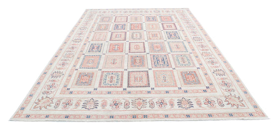 Traditional Hand Knotted  Farhan Wool Rug of Size 7'7'' X 11'11'' in Ivory and Blue Colors - Made in Afghanistan