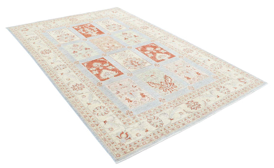Traditional Hand Knotted Serenity Farhan Wool Rug of Size 5'7'' X 8'6'' in Blue and Ivory Colors - Made in Afghanistan