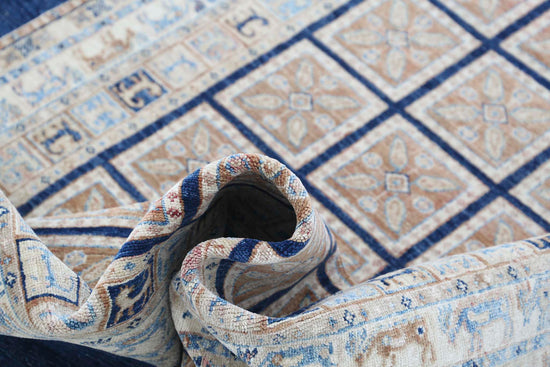 Traditional Hand Knotted Ziegler Farhan Wool Rug of Size 4'10'' X 6'3'' in Blue and Grey Colors - Made in Afghanistan