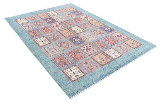 Traditional Hand Knotted Ziegler Farhan Wool Rug of Size 5'7'' X 7'9'' in Blue and Ivory Colors - Made in Afghanistan