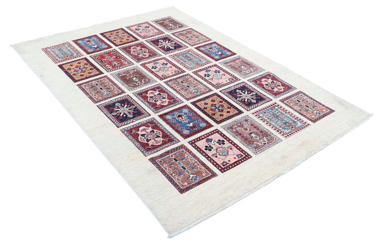 Traditional Hand Knotted Ziegler Farhan Wool Rug of Size 4'11'' X 6'10'' in Ivory and Blue Colors - Made in Afghanistan
