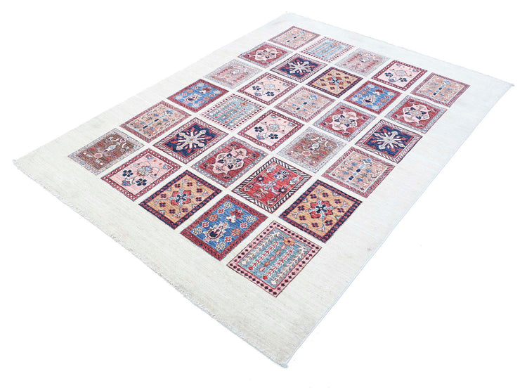 Traditional Hand Knotted Ziegler Farhan Wool Rug of Size 4'11'' X 6'10'' in Ivory and Blue Colors - Made in Afghanistan