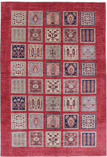 Traditional Hand Knotted Ziegler Farhan Wool Rug of Size 5'4'' X 8'0'' in Red and Blue Colors - Made in Afghanistan