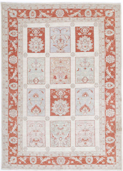 Traditional Hand Knotted Ziegler Farhan Wool Rug of Size 5'7'' X 7'9'' in Ivory and Red Colors - Made in Afghanistan