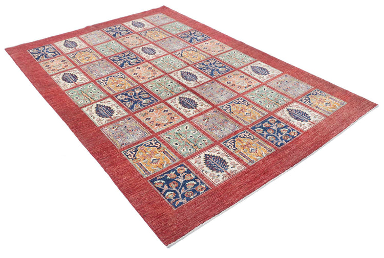 Traditional Hand Knotted Ziegler Farhan Wool Rug of Size 5'7'' X 8'2'' in Red and Ivory Colors - Made in Afghanistan