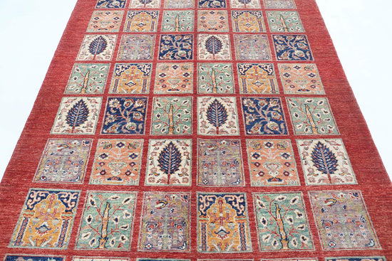 Traditional Hand Knotted Ziegler Farhan Wool Rug of Size 5'7'' X 8'2'' in Red and Ivory Colors - Made in Afghanistan