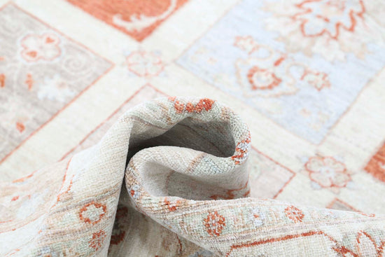 Traditional Hand Knotted Serenity Farhan Wool Rug of Size 5'6'' X 7'7'' in Ivory and Red Colors - Made in Afghanistan