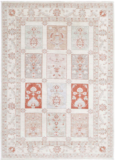 Traditional Hand Knotted Serenity Farhan Wool Rug of Size 5'6'' X 7'7'' in Ivory and Red Colors - Made in Afghanistan