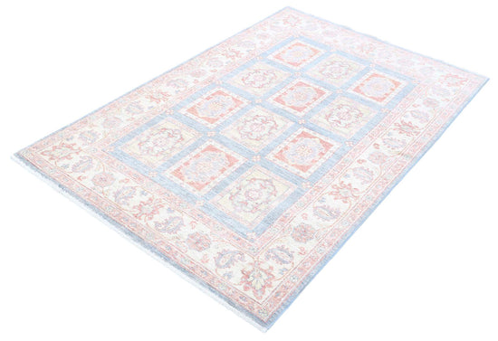 Traditional Hand Knotted Ziegler Farhan Wool Rug of Size 4'0'' X 5'11'' in Grey and Ivory Colors - Made in Afghanistan