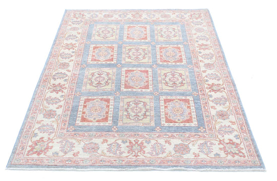 Traditional Hand Knotted Ziegler Farhan Wool Rug of Size 4'0'' X 5'11'' in Grey and Ivory Colors - Made in Afghanistan