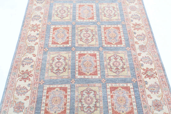 Traditional Hand Knotted Ziegler Farhan Wool Rug of Size 4'0'' X 5'11'' in Grey and Ivory Colors - Made in Afghanistan