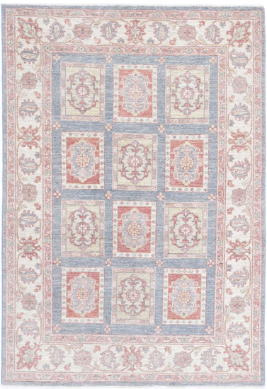Traditional Hand Knotted Ziegler Farhan Wool Rug of Size 4'0'' X 5'11'' in Grey and Ivory Colors - Made in Afghanistan