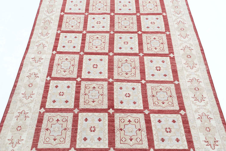Traditional Hand Knotted Ziegler Farhan Wool Rug of Size 3'11'' X 6'0'' in Red and Ivory Colors - Made in Afghanistan