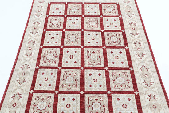 Traditional Hand Knotted Ziegler Farhan Wool Rug of Size 4'0'' X 6'0'' in Red and Ivory Colors - Made in Afghanistan