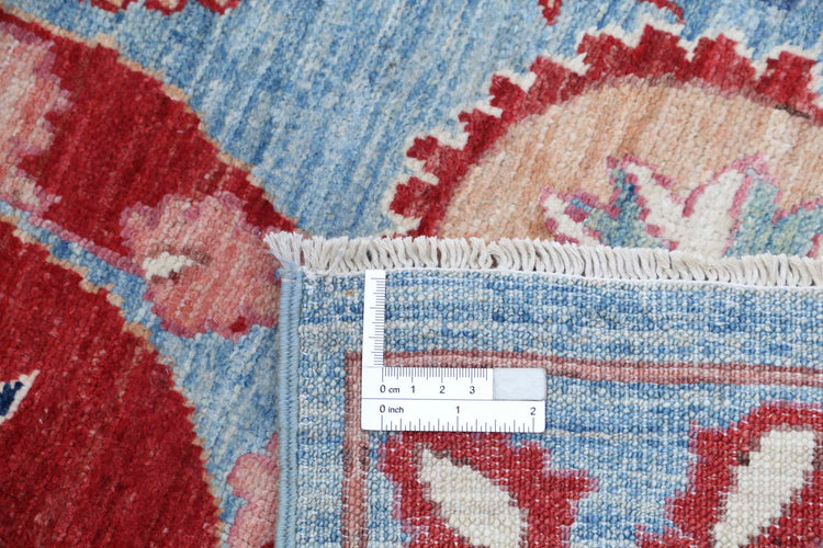Traditional Hand Knotted Suzani Farhan Wool Rug of Size 6'8'' X 9'7'' in Teal and Red Colors - Made in Afghanistan