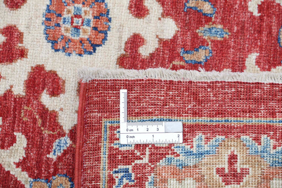 Traditional Hand Knotted Suzani Farhan Wool Rug of Size 6'4'' X 10'2'' in Red and Ivory Colors - Made in Afghanistan