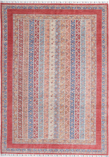 Traditional Hand Knotted Shaal Farhan Wool Rug of Size 6'8'' X 9'7'' in Red and Multi Colors - Made in Afghanistan