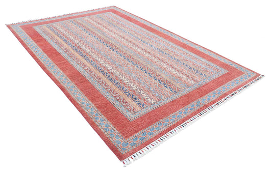 Traditional Hand Knotted Shaal Farhan Wool Rug of Size 6'8'' X 9'8'' in Red and Multi Colors - Made in Afghanistan