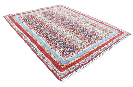 Traditional Hand Knotted Shaal Farhan Wool Rug of Size 7'8'' X 9'9'' in Red and Multi Colors - Made in Afghanistan