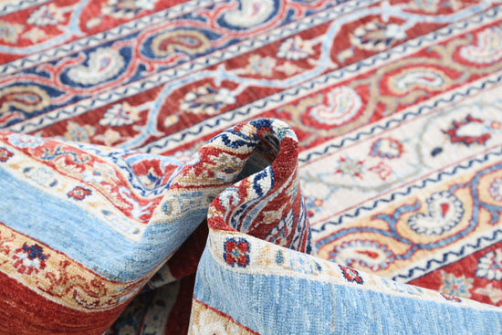 Traditional Hand Knotted Shaal Farhan Wool Rug of Size 7'8'' X 9'9'' in Red and Multi Colors - Made in Afghanistan