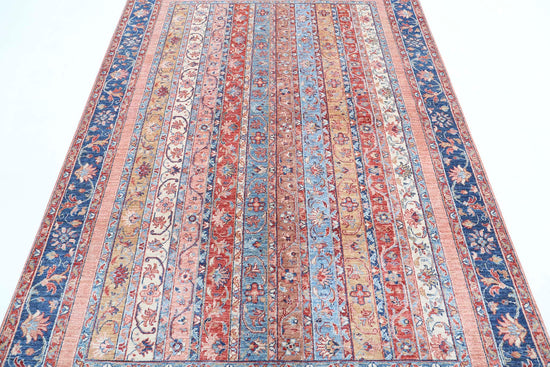 Traditional Hand Knotted Shaal Farhan Wool Rug of Size 5'6'' X 7'11'' in Multi and Blue Colors - Made in Afghanistan